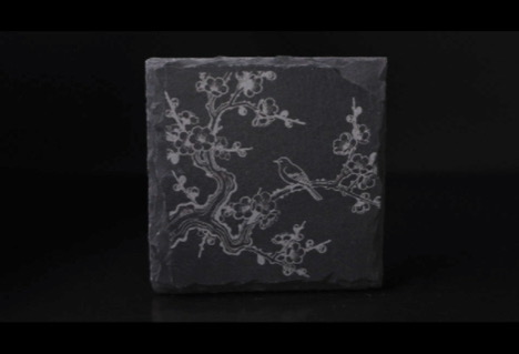 RFH-D9-355-5W의 천연석 코스터에 산업용 등급의 조각 기술 적용